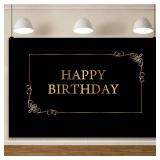 YongFoto Happy Birthday Backdrop 7x5ft Royal Black Gold Nordic Style Photography Background Kids Adult Birthday Party Cake Table Banner Decorations Photoshoot Portraits Photo Studio Booth Props