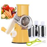 Ourokhome Rotary Cheese Grater Hand Crank, Kitchen Shredder Speed Mandolin Slicer Nut Grinder with Handle and Drum Blades for Cheese, Vegetable, Walnut, Chocolate, Potato, Carrot, 3 Blades, Yellow
