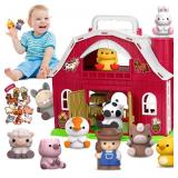 Aigybobo Farm Animals Big Barn Toys for 1 2 3 Year Old, Toddler Montessori Learning Toy, Farm Playset with Animal Figures and DIY Stickers, Christmas Birthday Gift for Baby Boys Girls Age 12-18 Months