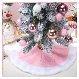 Civaner 3 Pack Faux Fur Mini Winter Tree Plush Skirt Pink with White Plush Tree Mat 15 Inches Skirt for Winter Holiday Party Indoor Outdoor Home Decoration