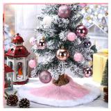 Civaner 3 Pack Faux Fur Mini Winter Tree Plush Skirt Pink with White Plush Tree Mat 15 Inches Skirt for Winter Holiday Party Indoor Outdoor Home Decoration