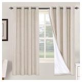 H.VERSAILTEX 72 inch Blackout Curtains, 100% Absolutely Blackout Thermal Insulated Textured Linen Look Curtain Draperies Anti-Rust Grommet Linen Curtains Blackout, 2 Panels, Natural