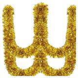 Ceenna 150 Feet Christmas Tinsel Garland Metallic Twist Garland Shiny Hanging String Ornaments for Christmas Tree Party Supplies Indoor and Outdoor Decoration(Gold)