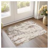 UERMEI 2x3 Entryway Area Rug: Washable Neutral Modern Abstract Small Rug - Non-Slip Low Pile Throw Indoor Carpet for Entrance Kitchen Front Door Mat Bathroom Entry Kids Room - Brown/Grey/Beige