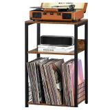 LELELINKY 3 Tier End Table,Record Player Stand with Storage Up to 100 Albums,Turntable Stand for Vinyl,Brown Records Shelf for Living Room Bedroom
