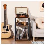 LELELINKY 3 Tier End Table,Record Player Stand with Storage Up to 100 Albums,Turntable Stand for Vinyl,Brown Records Shelf for Living Room Bedroom