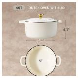 CAROTE Enameled Cast Iron Dutch Oven Pot with Lid, 4 QT Dutch Ovens, Heavy-Duty Cast Iron Pot for Sourdough Bread Baking, Braising, Stews, Roasting, Healthy & Non-Toxic, Dual Handles, All Stovetop