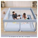 XVISHX 65 x 50 Inch Baby Playpen, Playpen for Babies and Toddlers, Baby Play Pen Playard for Indoor & Outdoor Active Center Game Fence, with Skin-Friendly Fabric and Soft Breathable Mesh, Grey
