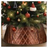 Lanpn Metal Christmas Tree Collar 20 inch, Christmas Tree Ring Collar for Small Mini Pencil Xmas Stand Cover Real Artificial Trees Indoor Outdoor Decoration (Bronze, Diamond)