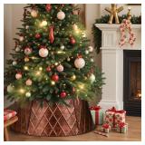 Lanpn Metal Christmas Tree Collar 20 inch, Christmas Tree Ring Collar for Small Mini Pencil Xmas Stand Cover Real Artificial Trees Indoor Outdoor Decoration (Bronze, Diamond)