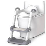 HBTower Potty Training Seat with Step Stool Ladder for Toddlers, Adjustable Kids Toilet Seat with Splash Guard, Anti-Slip Pads & Safety Handles, Comfortable Potty Chair for Boys & Girls (Grey)