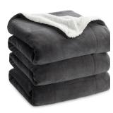 Bedsure GentleSoft Sherpa Fleece Blankets Queen Size for Bed - Thick and Warm Throw for Women and Men, Soft Fuzzy Plush Queen Blanket for Winter, Charcoal, 90x90 Inches