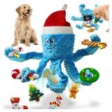 XIHULGJIN Christmas Dog Toys, Octopus Dog Toy with 10 Pcs Small Dog Toy, Crinkle Plush Dog Toy for Puppies, Interactive Holiday Pet Toys Sets (Blue)
