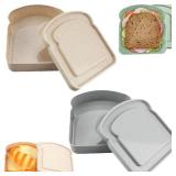 NADUSEP Sandwich Containers, 2 Pcs Sandwich Box Food Storage Toast Shape Holder Plastic for Lunch, Sandwich Keeper for Adults Prep Microwave (White Grey)