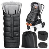 Orzbow Universal Stroller Bunting Bag with Extra Footmuff for Toddler, Kids, Warm Waterproof Stroller Blanket, Winter Cover, Baby Bunting Bag - Protect Babies from Cold Winds, Black