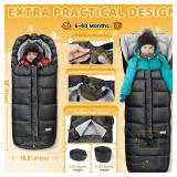 Orzbow Universal Stroller Bunting Bag with Extra Footmuff for Toddler, Kids, Warm Waterproof Stroller Blanket, Winter Cover, Baby Bunting Bag - Protect Babies from Cold Winds, Black