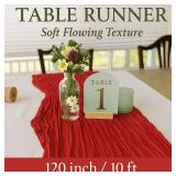 10FT Red Cheesecloth Table Runner 120 Inch Rustic Boho Gauze Cheese Cloth Table Runner for Wedding Baby Shower Bridal Shower Birthday Party Home Decorations