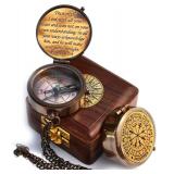 Trust in The Lord-Proverbs 3: 5-6 Quote Engraved Compass with Wooden Box, Greeting Card Included-Viking compass-Gift Compass-Christian, 2025 Graduation Day Gifts-Baptism Gifts for Women Mens Boy Girls
