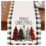 Oeyliz Christmas Table Runner Merry Christmas White Black Table Runner Plaid Table Runner Christma Tree Table Decor Coffee Tables Runner 13x72 Inch Xmas Kitchen Table Xmas Farmhouse Home Party Decor