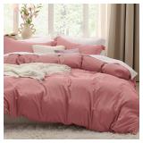 Bedsure Pink Clay Duvet Cover King Size - 3 Pieces Prewashed Cotton-Like Extra Soft Bedding Set, Includes 1 Duvet Cover 104x90 Inches with Zipper Closure & 2 Pillow Shams, Comforter Not Included