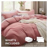 Bedsure Pink Clay Duvet Cover King Size - 3 Pieces Prewashed Cotton-Like Extra Soft Bedding Set, Includes 1 Duvet Cover 104x90 Inches with Zipper Closure & 2 Pillow Shams, Comforter Not Included
