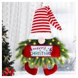 Sggvecsy Christmas Wreath Gnome Wreath with Lights Santa Gnome Christmas Hanging Sign Front Door Decoration Artificial Pine Spruce Wreath Swedish Tomte Wall Decor for Indoor Outdoor Home Xmas Porch