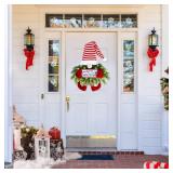 Sggvecsy Christmas Wreath Gnome Wreath with Lights Santa Gnome Christmas Hanging Sign Front Door Decoration Artificial Pine Spruce Wreath Swedish Tomte Wall Decor for Indoor Outdoor Home Xmas Porch
