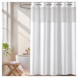 River Dream White Fabric Shower Curtain or Liner with Sheer Window, No Liner Included or Needed, Water Repellent, Machine Washable, 71x74 inches