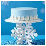 Lallisa 12 Snowflake Frozen Cake Stand White 3D Snowflake PVC Cake Decorations with Engraved Snow Themed Holder Winter Dessert Stand Centerpieces for Winter Birthday Christmas Frozen Party Supplies