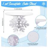 Lallisa 12 Snowflake Frozen Cake Stand White 3D Snowflake PVC Cake Decorations with Engraved Snow Themed Holder Winter Dessert Stand Centerpieces for Winter Birthday Christmas Frozen Party Supplies