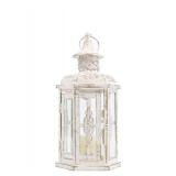 JHY DESIGN Decorative Candle lantern-10inch High Vintage Style Hanging Lantern Metal Candleholder for Indoor Outdoor Events Parities and Weddings (White with Gold Brush)
