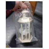 JHY DESIGN Decorative Candle lantern-10inch High Vintage Style Hanging Lantern Metal Candleholder for Indoor Outdoor Events Parities and Weddings (White with Gold Brush)