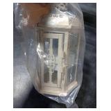 JHY DESIGN Decorative Candle lantern-10inch High Vintage Style Hanging Lantern Metal Candleholder for Indoor Outdoor Events Parities and Weddings (White with Gold Brush)