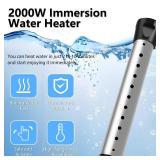 2000W Immersion Water Heater,Portable Electric Water Heater with 304 Stainless Steel Guard & Thermometer,Fast Heating for 5 Gallon of Water in Minutes for Buckets, Bathtubs,Basins,Tanks