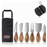 Esie Houzie Charcuterie Board Accessories - 6 Piece Cheese Knife Set Stainless Steel With Acacia Wooden Handle for Cheese Serving Cutting, Cheese Tools Butter Knife With Storage Bag Included Gift Set