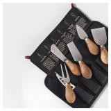 Esie Houzie Charcuterie Board Accessories - 6 Piece Cheese Knife Set Stainless Steel With Acacia Wooden Handle for Cheese Serving Cutting, Cheese Tools Butter Knife With Storage Bag Included Gift Set