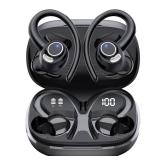 Wireless Earbuds, Bluetooth 5.4 Headphones Sport, Over Ear Buds With ENC Noise Cancelling Mic, 48H, Wireless Earphone With Earhooks, Stereo Deep Bass, IP7 Waterproof ear bud for Workout Running, Black