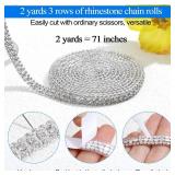 2 Yards Rhinestone Trim Silver Ribbon Silver Crystal Close Crystal Claw Chain Rhinestone Cup Diamond Chain Trimming Clear Trim for Craft Jewelry Wedding Bouquet DIY Decoration