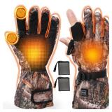 GVDV Hunting Heated Gloves for Men, 7.4V 3400mAh Rechargeable Touch Screen Heating Gloves with 2 Battery Packs, Winter Hand Warmers Glove for Outdoor Hunting Fishing Shooting Hiking, Camouflage, L