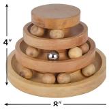 Interactive Wooden Cat Toy Three-Tier Track Ball Tower with 9 Spinning Balls & Bell | Assembled, Play for Indoor Cats Mental Physical Exercise Natural Wood, Fun Cat Toys for Kittens 8 x 8 x 4 inch