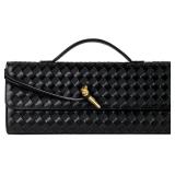 Woven Bags Evening Clutch Purses Bags for Women With Adjustable Long Strap Crossbody Handbag Wallets PU Leather - Black