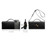 Woven Bags Evening Clutch Purses Bags for Women With Adjustable Long Strap Crossbody Handbag Wallets PU Leather - Black