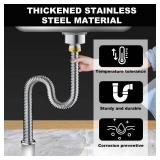 1 1/2 p trap, 201 stainless under sink plumbing kit, odor proofunder sink pipe replacement kit, suitable for bathrooms/kitchens (style-23in)