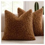 MIULEE Pack of 2 Faux Fur Throw Pillow Covers 18x18 Inch Bronze Boucle Decorative Sherpa Pillow Covers Fuzzy Accent Soft Sheepskin Fleece for Boho Home Decor Sofa Living Room Couch Bed