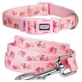 YUDOTE Martingale Dog Collar with Leash with Quick Snap Buckle in Floral Print Flower Nylon Collars for Female Male Medium to Large Dogs