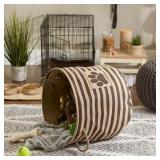 Bone Dry Pet Storage Collection Striped Paw Patch Bin Large Round Brown