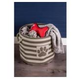 Bone Dry Pet Storage Collection Striped Paw Patch Bin Large Round Brown