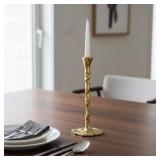 15 in. Gold Metal Aluminum Forged Taper Candle Holder with Textured Decorative Base