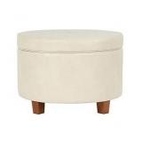 HomePop Round Leatherette Storage Ottoman with Lid, Large, Cream Faux Leather  - Retail: $88