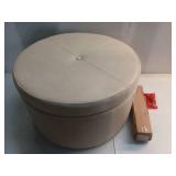 HomePop Round Leatherette Storage Ottoman with Lid, Large, Cream Faux Leather  - Retail: $88